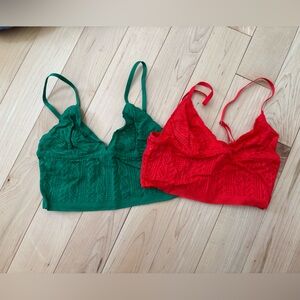 Bundle of 2 Aerie Cable Lace Longline Bralette in Red & Green